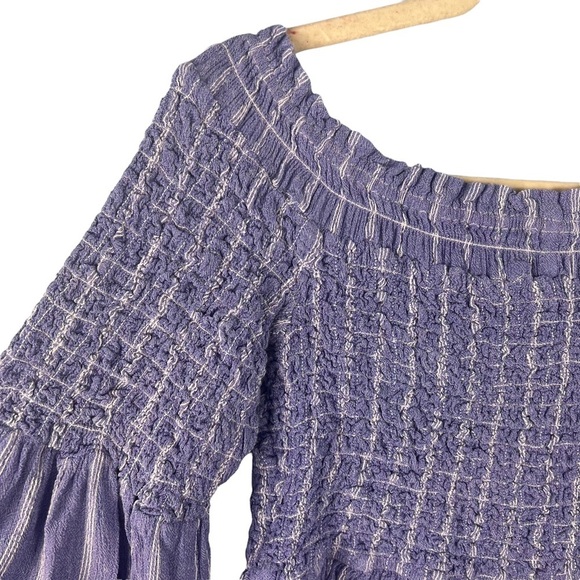 Free People Smock Around Striped Top Off Shoulder Cropped Ruffle Size M Blue - Picture 6 of 8